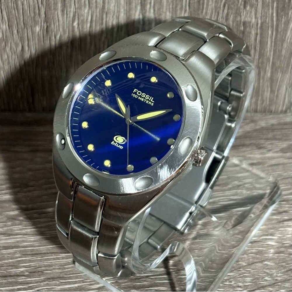 Blue Fossil Blue Stainless Steel Men’s Watch With New Battery